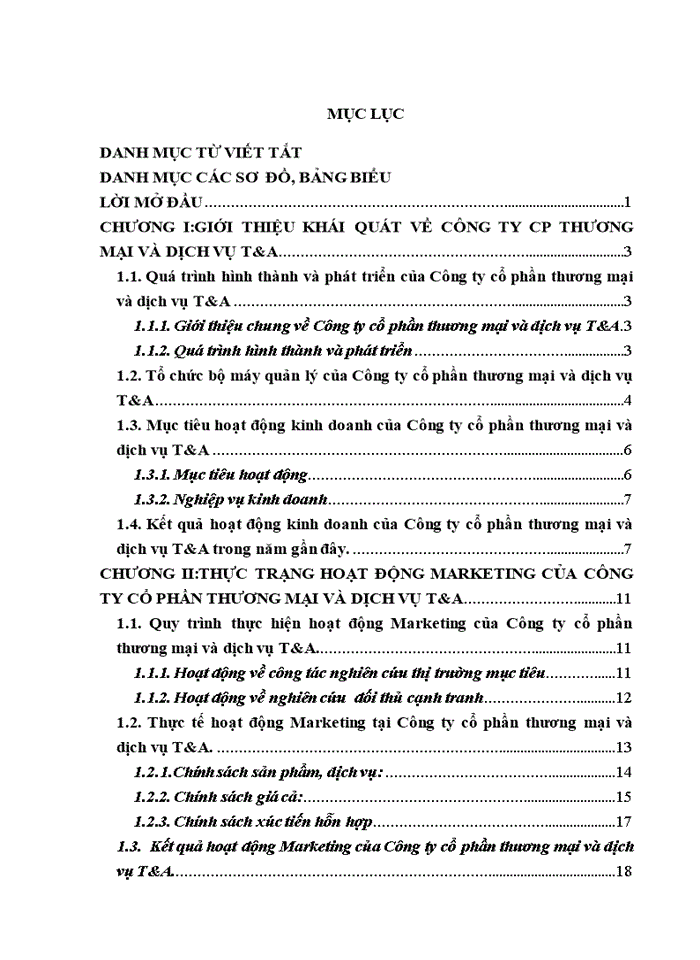 Báo cáo Một số giải pháp nhằm nâng cao hiệu quả hoạt động Marketing của Công ty cổ phần Thương mại và Dịch vụ T A