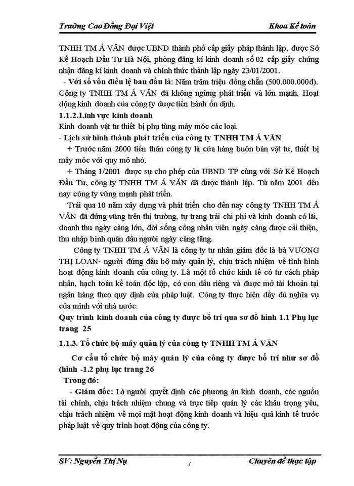 image for page Kế toán bán mặt hàng vật tư thiết bị phụ tùng máy móc tại công ty Trách nhiệm hữu hạn Thương mại Á VĂN