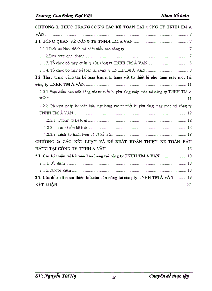 image for page Kế toán bán mặt hàng vật tư thiết bị phụ tùng máy móc tại công ty Trách nhiệm hữu hạn Thương mại Á VĂN