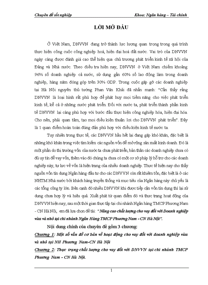 image for page Nâng cao chất lượng cho vay đối với Doanh nghiệp vừa và nhỏ tại chi nhánh Ngân Hàng Thương mại Cổ phần Phương Nam - CN Hà Nội