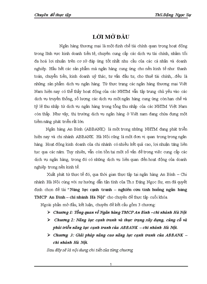 Năng lực cạnh tranh nghiên cứu tình huống ngân hàng Thương mại Cổ phần An Bình chi nhánh Hà Nội
