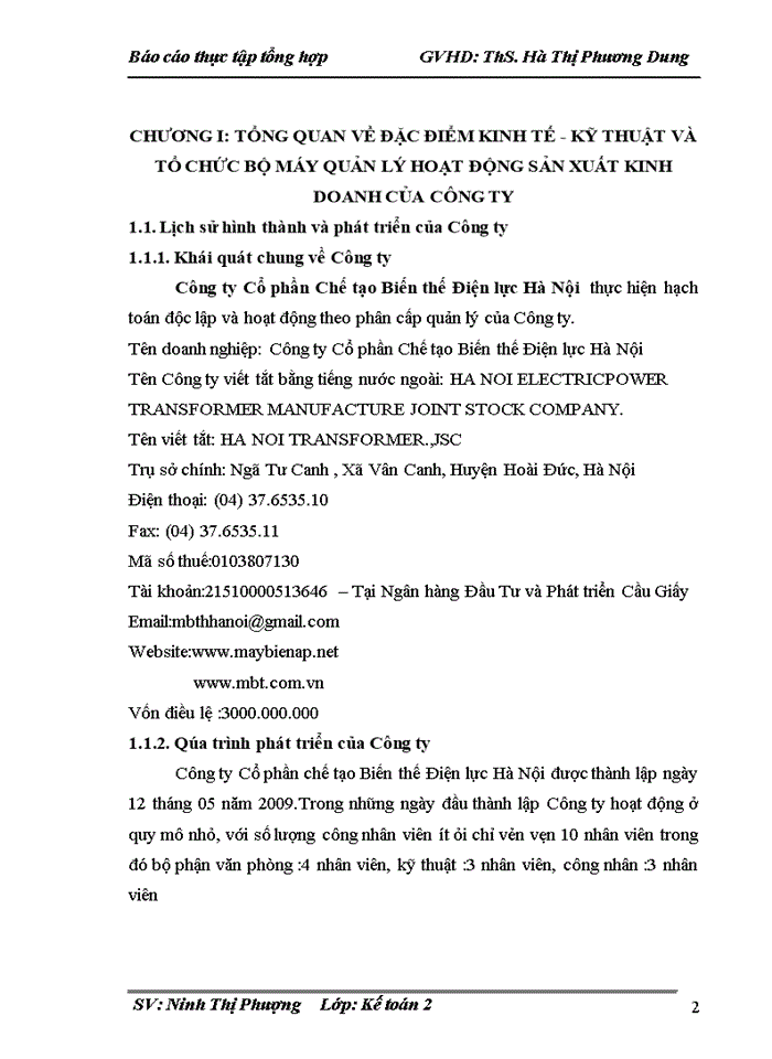 Báo cáo Công ty Cổ phần Chế tạo Biến thế Điện lực Hà Nội