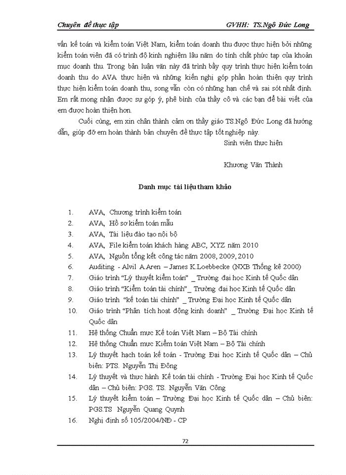 image for page Vận dụng quy trình kiểm toán vào kiểm toán khoản mục doanh thu trong kiểm toán Báo cáo tài chính do Công ty Trách nhiệm hữu hạn Tư vấn kế toán và kiểm toán Việt Nam thực hiện