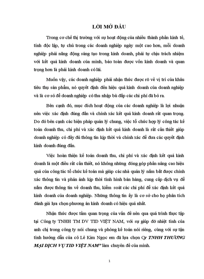 image for page Thực trạng kế toán doanh thu chi phí và xác định kết quả kinh doanh tại Công ty Trách nhiệm hữu hạn DỊCH VỤ TID VIỆT NAM