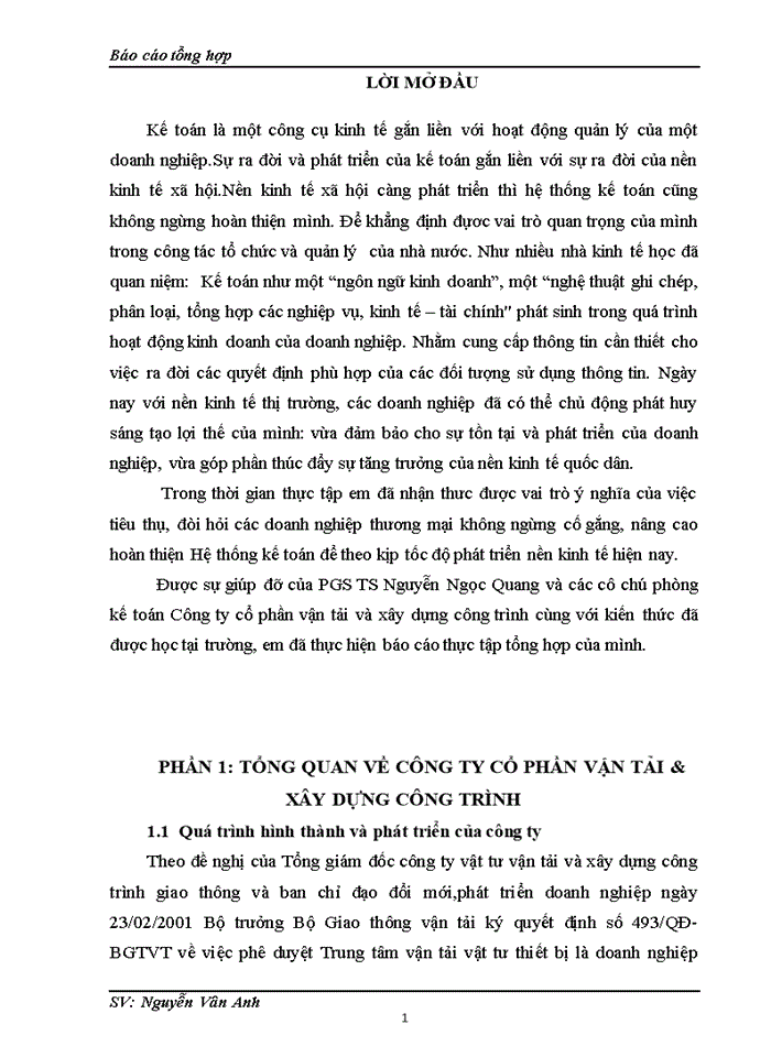 image for page Báo cáo tại Công ty cổ phần vận tải và xây dựng công trình