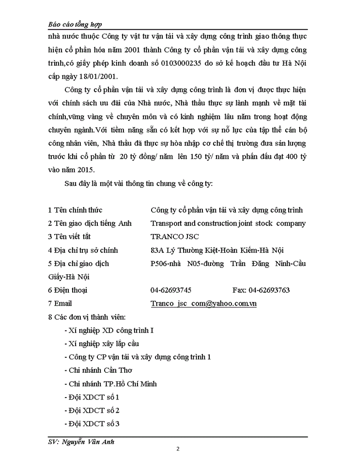 image for page Báo cáo tại Công ty cổ phần vận tải và xây dựng công trình