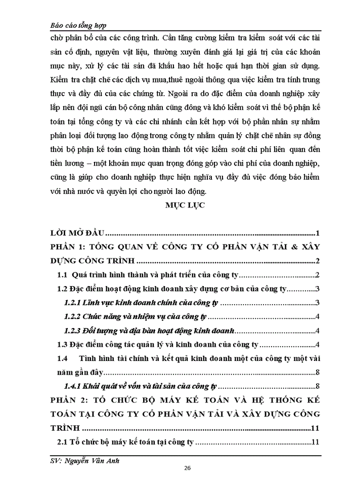 image for page Báo cáo tại Công ty cổ phần vận tải và xây dựng công trình