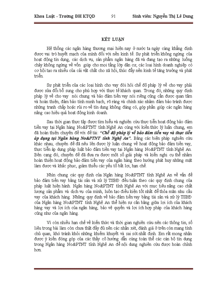 image for page Chế độ pháp lý về bảo đảm tiền vay và thực tiễn áp dụng tại Ngân hàng No PTNT tỉnh Nghệ An