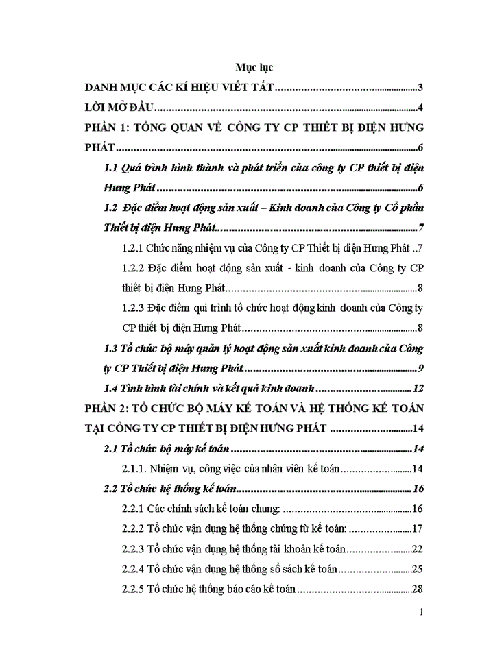 Báo cáo Công ty Cổ phần thiết bị điện Hưng Phát