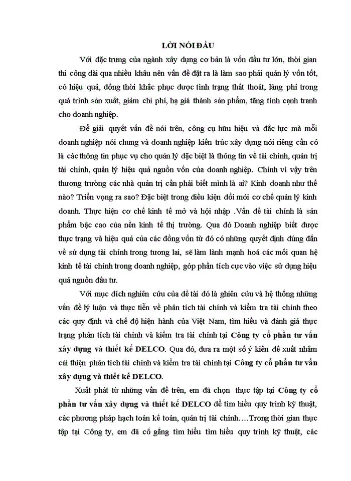 Hoàn thiện phân tích tài chính và kiểm tra tài chính Công ty cổ phần tư vấn xây dựng và kiến trúc DELCO