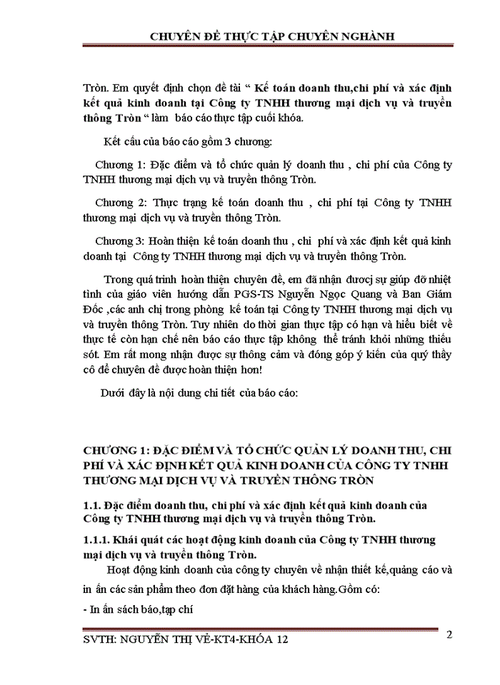 image for page Kế toán doanh thu chi phí và xác định kết quả kinh doanh tại Công ty Trách nhiệm hữu hạn thương mại dịch vụ và truyền thông Tròn