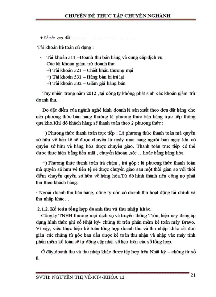 image for page Kế toán doanh thu chi phí và xác định kết quả kinh doanh tại Công ty Trách nhiệm hữu hạn thương mại dịch vụ và truyền thông Tròn