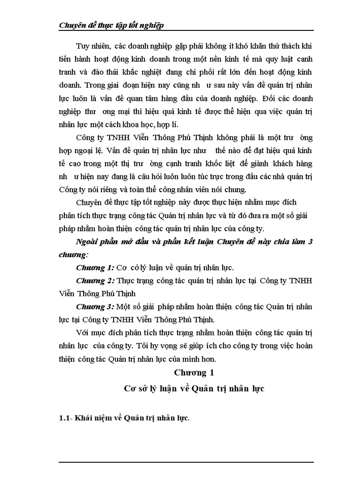 Thực trạng công tác quản trị nhân lực tại Công ty Trách nhiệm hữu hạn Viễn Thông Phú Thịnh