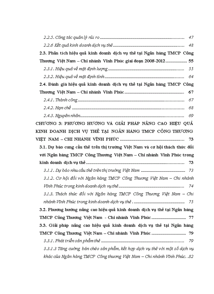 Nâng cao hiệu quả kinh doanh dịch vụ thẻ tại Ngân hàng Thương mại Cổ phần Công Thương Việt Nam Chi nhánh Vĩnh Phúc