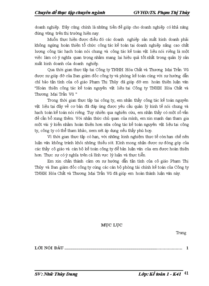 image for page Hoàn thiện công tác kế toán nguyên vật liệu tại Công ty Trách nhiệm hữu hạn Hóa Chất và Thương Mại Trần Vũ