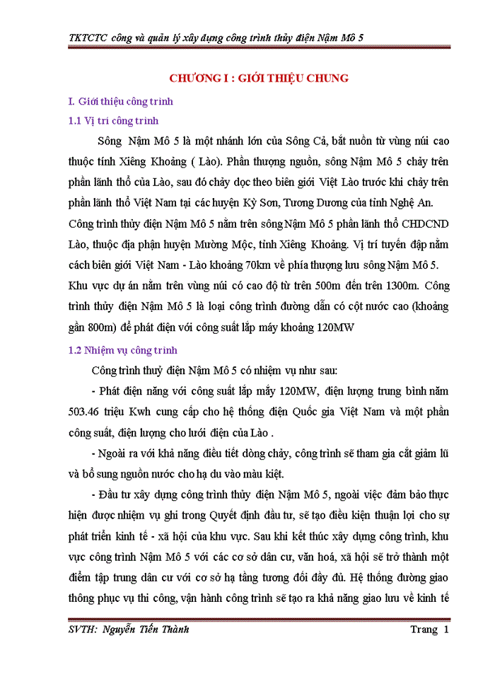 image for page Công và quản lý xây dựng công trình thủy điện Nậm Mô 5