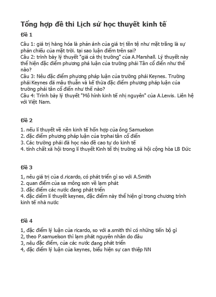 image for page Tổng hợp đề thi Lịch sử học thuyết kinh tế