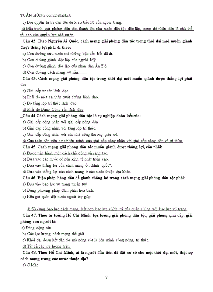 image for page NGÂN HÀNG CÂU HỎI TRẮC NGHIỆM Môn TƯ TƯỞNG HỒ CHÍ MINH