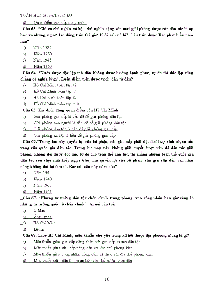 image for page NGÂN HÀNG CÂU HỎI TRẮC NGHIỆM Môn TƯ TƯỞNG HỒ CHÍ MINH