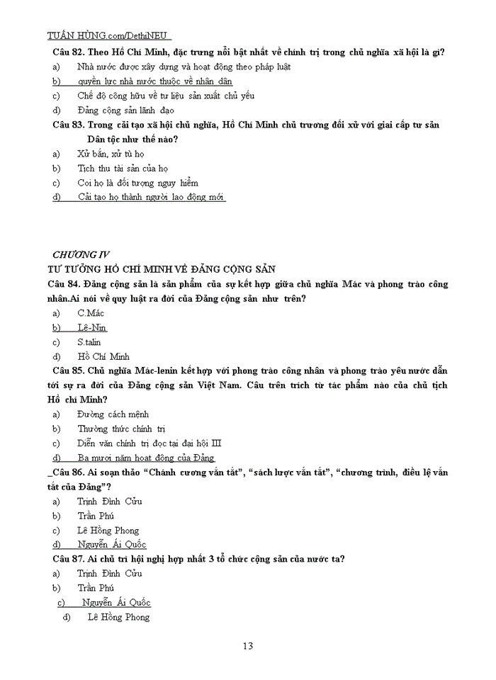 image for page NGÂN HÀNG CÂU HỎI TRẮC NGHIỆM Môn TƯ TƯỞNG HỒ CHÍ MINH
