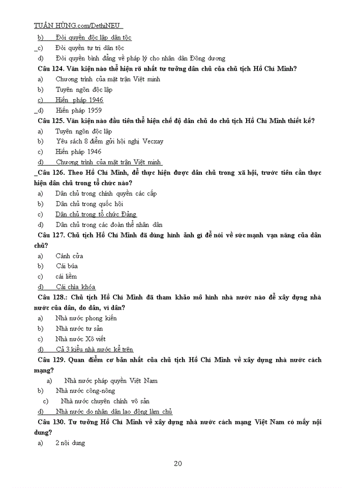 image for page NGÂN HÀNG CÂU HỎI TRẮC NGHIỆM Môn TƯ TƯỞNG HỒ CHÍ MINH