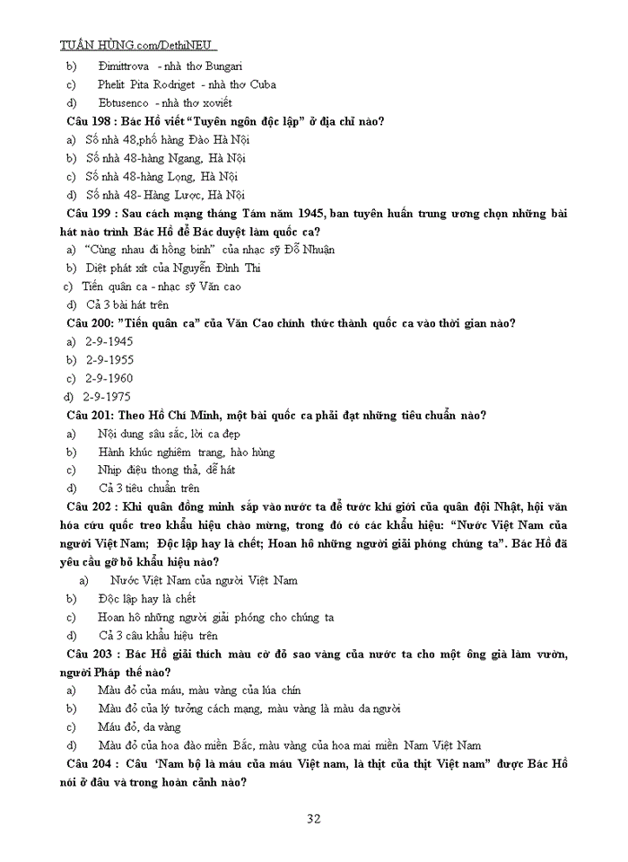 image for page NGÂN HÀNG CÂU HỎI TRẮC NGHIỆM Môn TƯ TƯỞNG HỒ CHÍ MINH