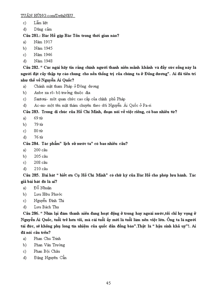image for page NGÂN HÀNG CÂU HỎI TRẮC NGHIỆM Môn TƯ TƯỞNG HỒ CHÍ MINH