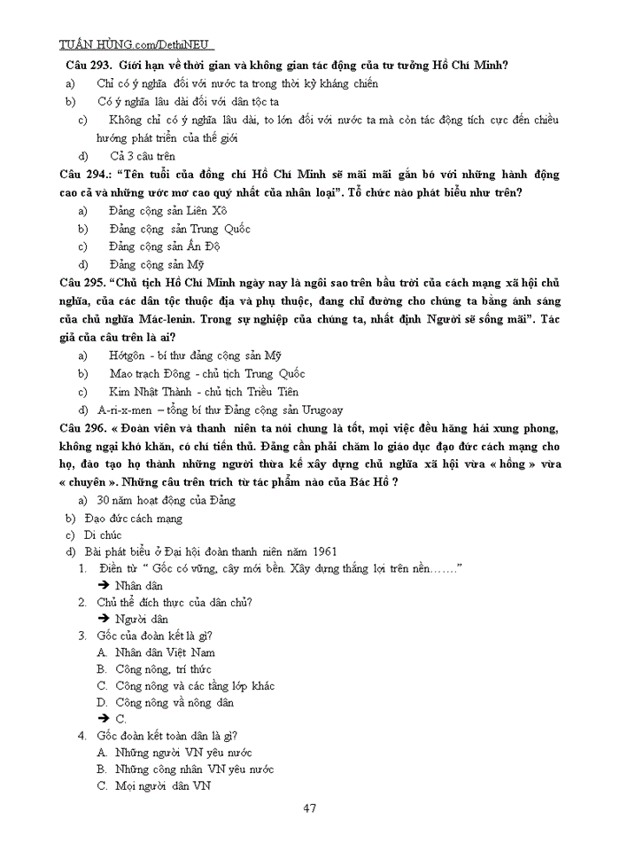 image for page NGÂN HÀNG CÂU HỎI TRẮC NGHIỆM Môn TƯ TƯỞNG HỒ CHÍ MINH