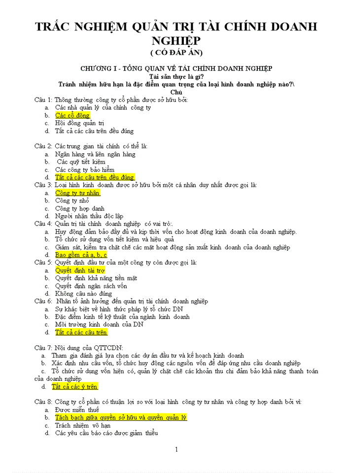 image for page TRẮC NGHIỆM QUẢN TRỊ TÀI CHÍNH DOANH NGHIỆP CÓ ĐÁP ÁN