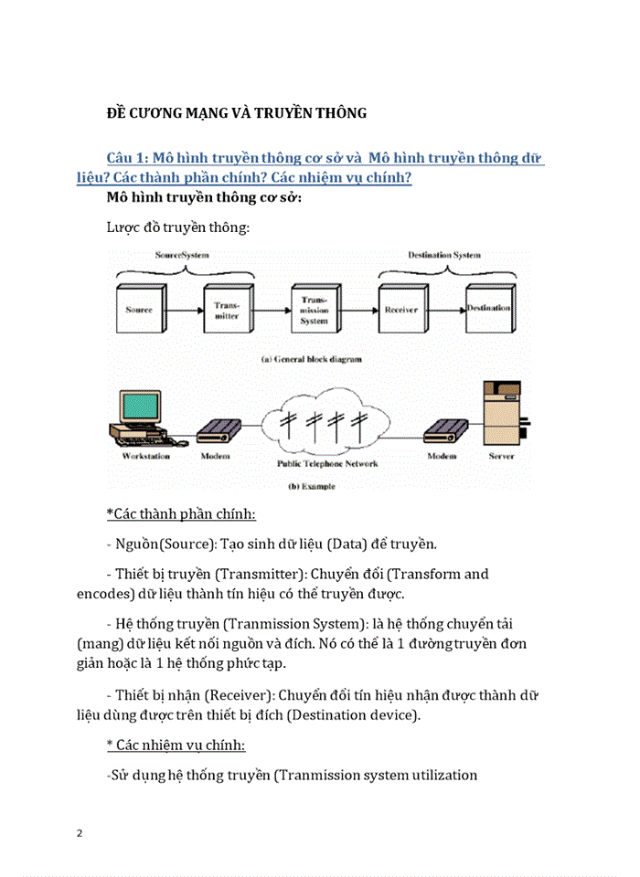 ĐỀ CƯƠNG MẠNG VÀ TRUYỀN THÔNG