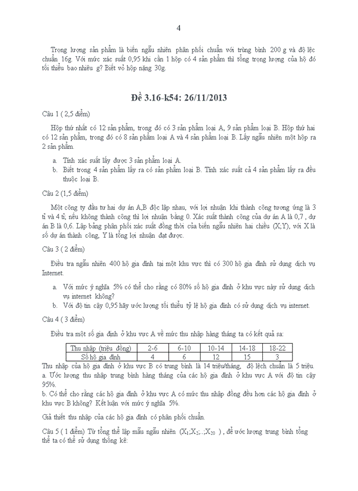 ĐỀ THI XÁC SUẤT K 54 K53