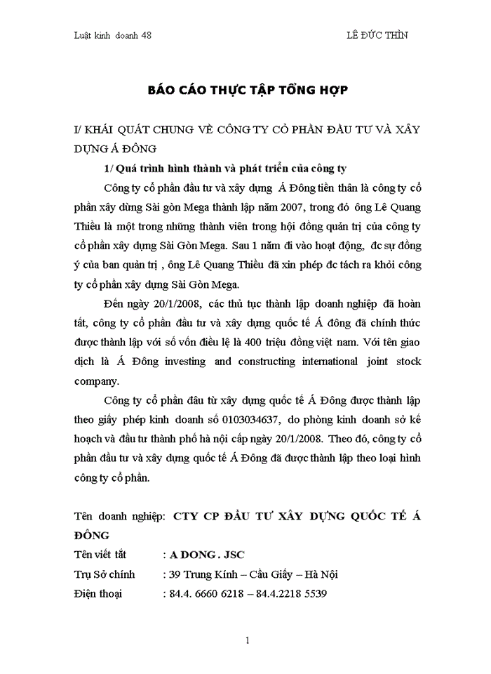 image for page Báo cáo Công ty Cổ phần ĐẦU TƯ XÂY DỰNG QUỐC TẾ Á ĐÔNG