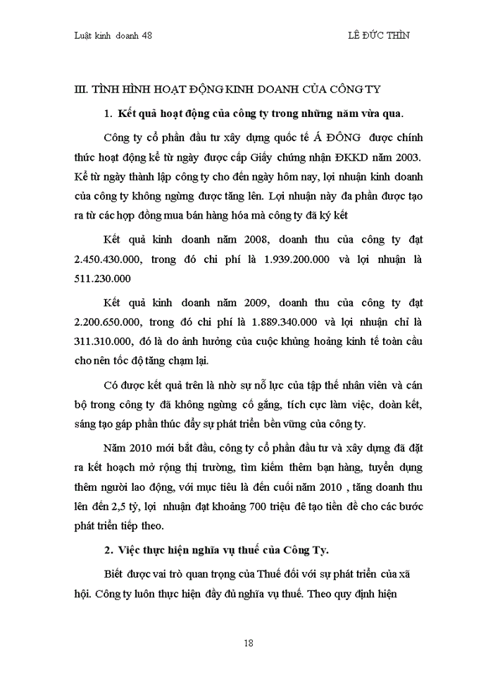 image for page Báo cáo Công ty Cổ phần ĐẦU TƯ XÂY DỰNG QUỐC TẾ Á ĐÔNG