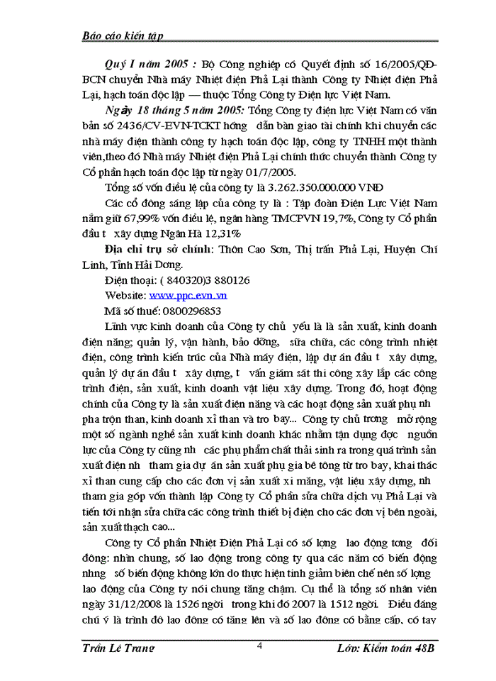 image for page Báo cáo Tổng quan về Công ty Cổ phần nhiệt điện Phả Lại