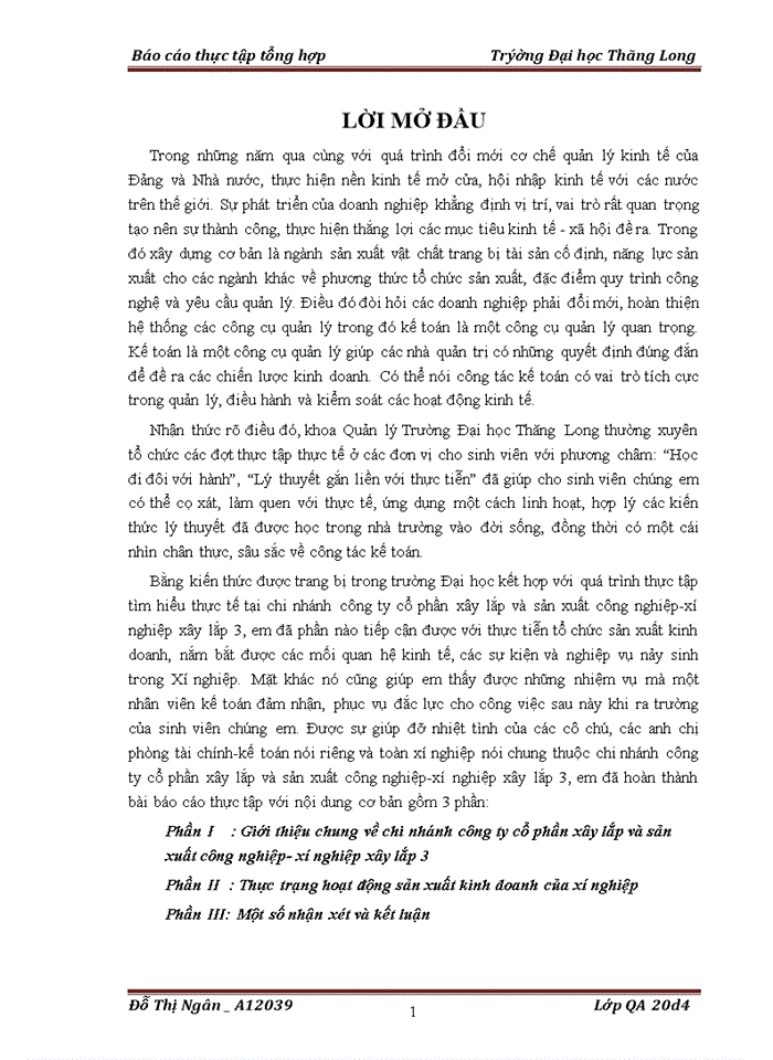 image for page Báo cáo Chi nhánh Công ty cổ phần xây lắp và sản xuất công nghiệp - Xí nghiệp xây lắp 3