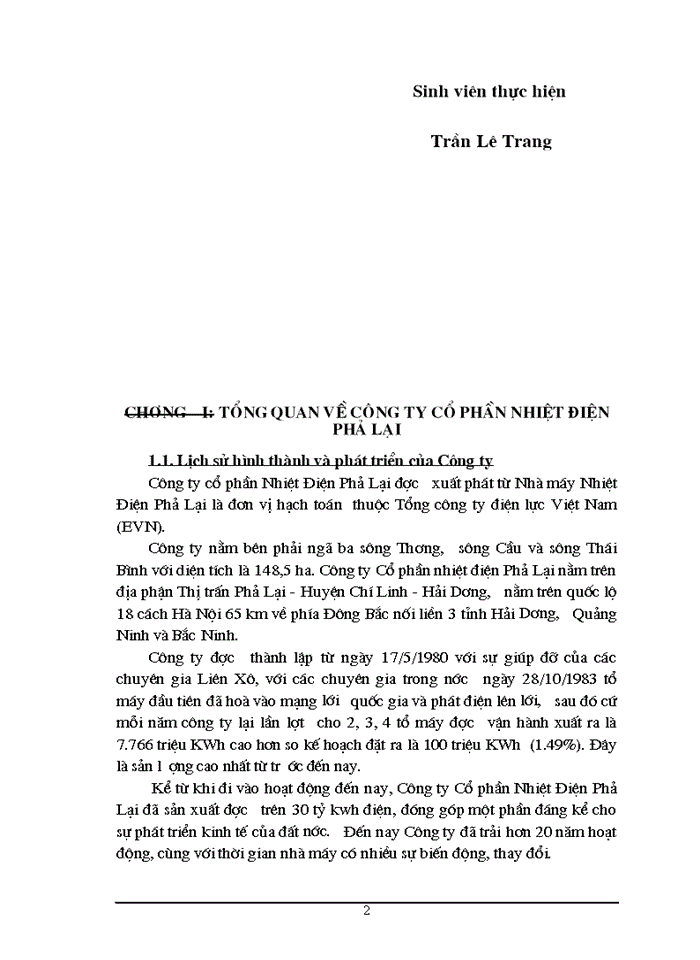 image for page Báo cáo tổng hợp Tổng quan về công ty cổ phần nhiệt điện Phả Lại