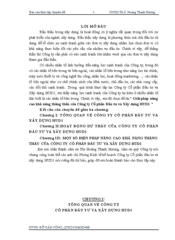 image for page Báo cáo Giải pháp nâng cao khả năng thắng thầu của Công ty Cổ phần Đầu tư và Xây dựng HUD1