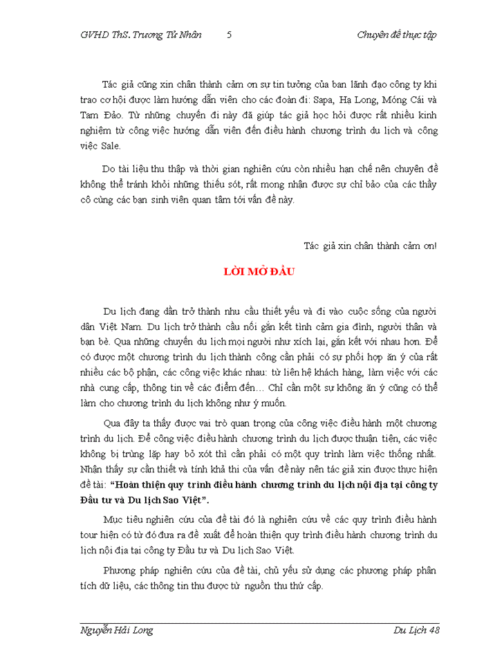 image for page Hoàn thiện quy trình điều hành chương trình du lịch nội địa tại công ty Đầu tư và Du lịch Sao Việt