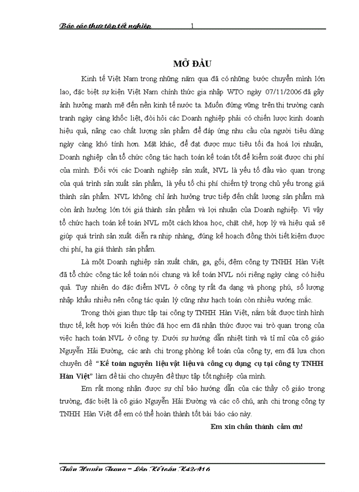 image for page Báo cáo Kế toán nguyên liệu vật liệu và công cụ dụng cụ tại công ty Trách nhiệm hữu hạn Hàn Việt