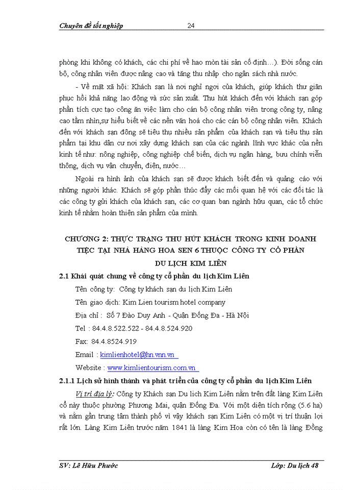 image for page Biện pháp thu hút khách trong kinh doanh tiệc tại nhà hàng Hoa Sen 6 thuộc công ty cổ phần du lịch Kim Liên