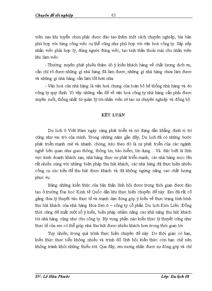 image for page Biện pháp thu hút khách trong kinh doanh tiệc tại nhà hàng Hoa Sen 6 thuộc công ty cổ phần du lịch Kim Liên