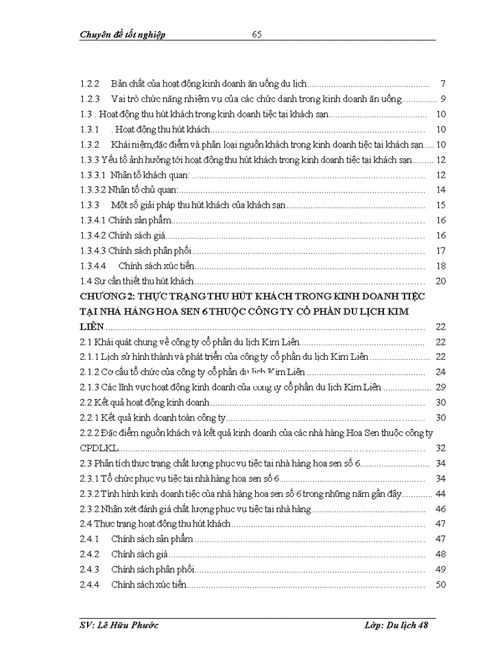 image for page Biện pháp thu hút khách trong kinh doanh tiệc tại nhà hàng Hoa Sen 6 thuộc công ty cổ phần du lịch Kim Liên