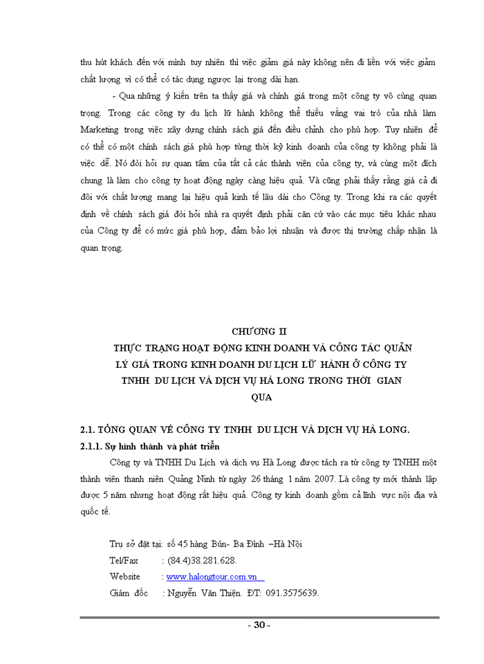 image for page Hoàn thiện công tác quản lý giá trong kinh doanh lữ hành ở công ty trách nhiệm hữu hạn du lịch và dịch vụ Hà Long