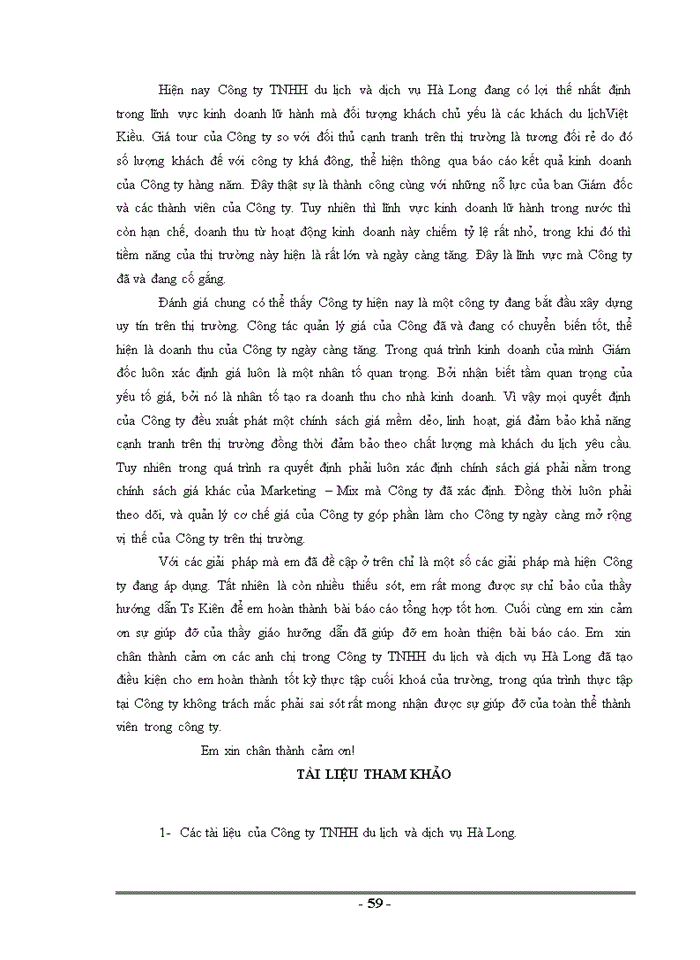 image for page Hoàn thiện công tác quản lý giá trong kinh doanh lữ hành ở công ty trách nhiệm hữu hạn du lịch và dịch vụ Hà Long