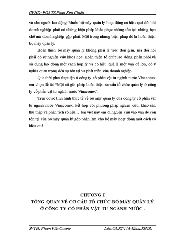 Một số giải pháp hoàn thiện cơ cấu tổ chức quản lý ở công ty cổ phần vật tư ngành nước Vinaconex