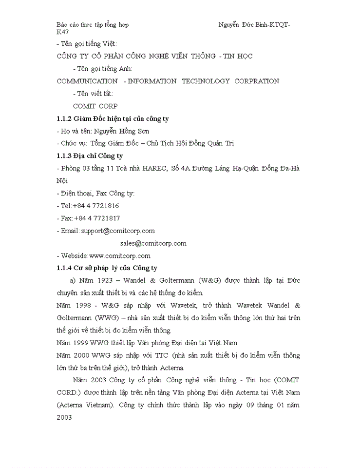 image for page Báo cáo công ty cổ phần công nghệ Viễn Thụng Tin học COMIT CORP