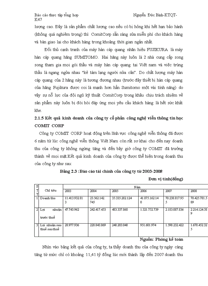 image for page Báo cáo công ty cổ phần công nghệ Viễn Thụng Tin học COMIT CORP