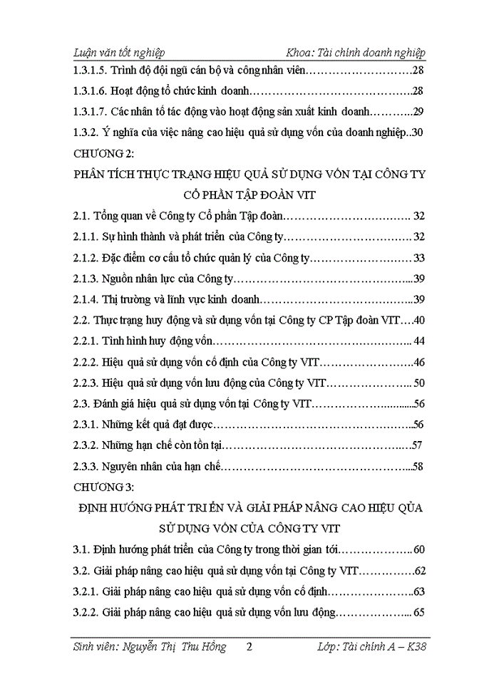 Nõng cao hiệu quả sử dụng vốn tại công ty Cổ phần Tập đoàn VIT