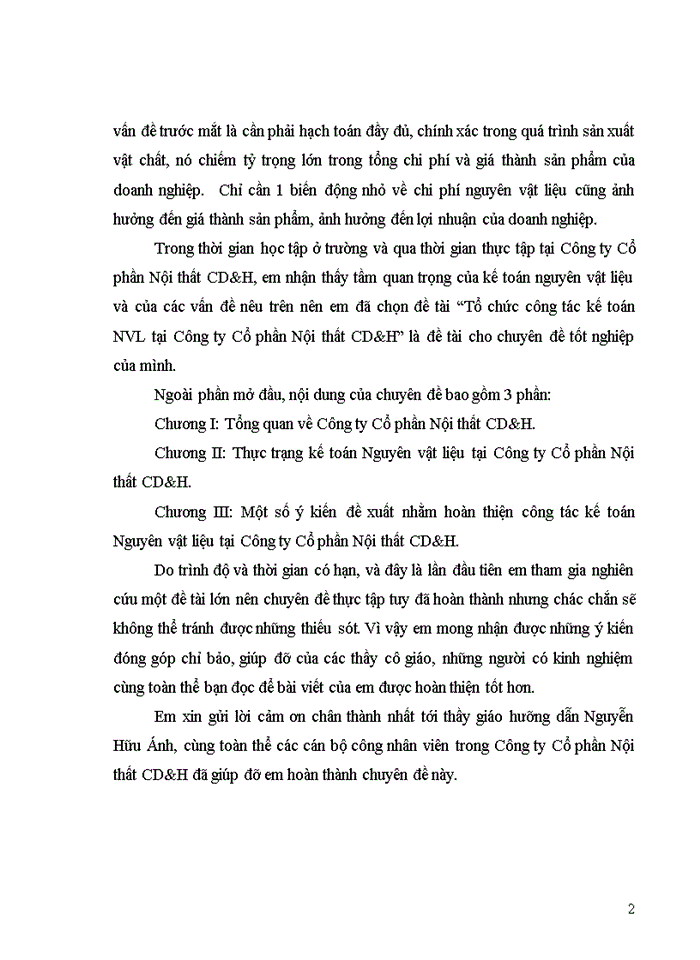 image for page Tổ chức công tác Kế toán Nguyờn vật liệu tại công ty Cổ phần Nội thất CD H
