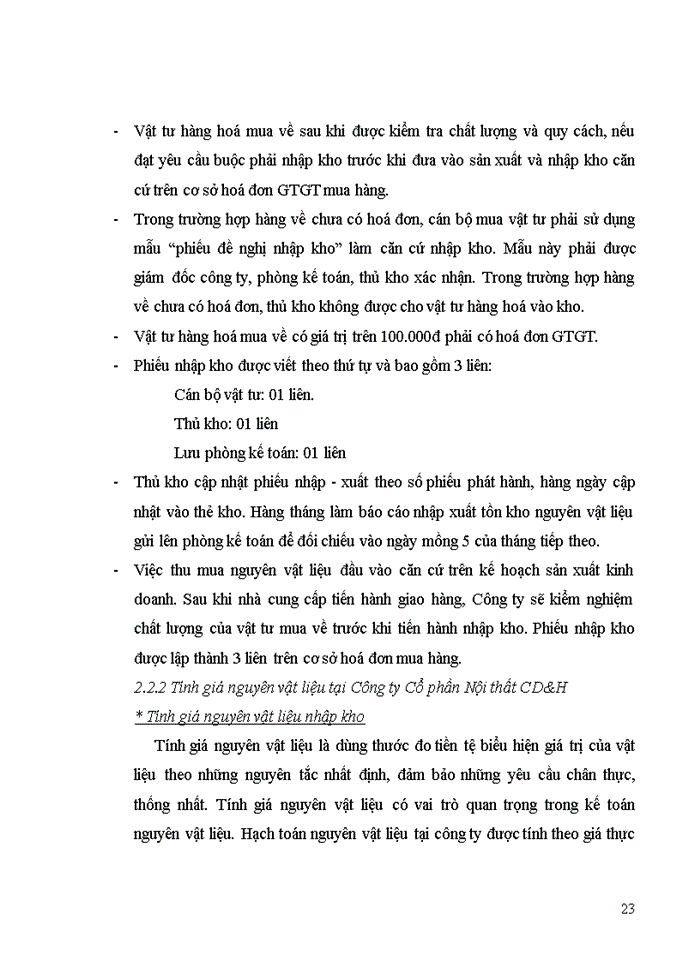 image for page Tổ chức công tác Kế toán Nguyờn vật liệu tại công ty Cổ phần Nội thất CD H